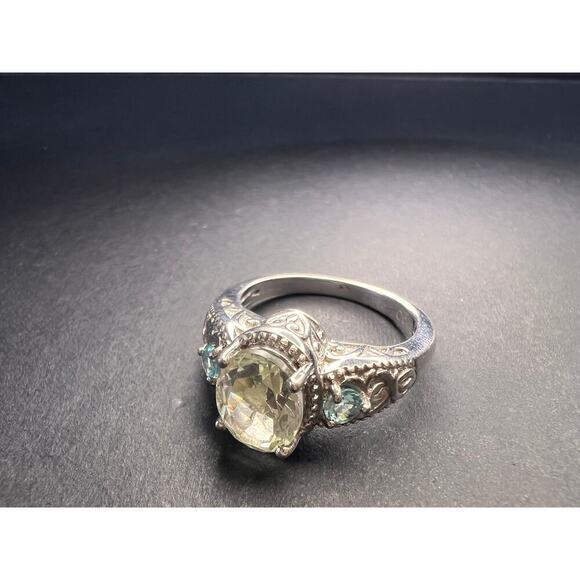 Prasiolite and apatite ring in platinum over copper size 8 - Picture 12 of 16